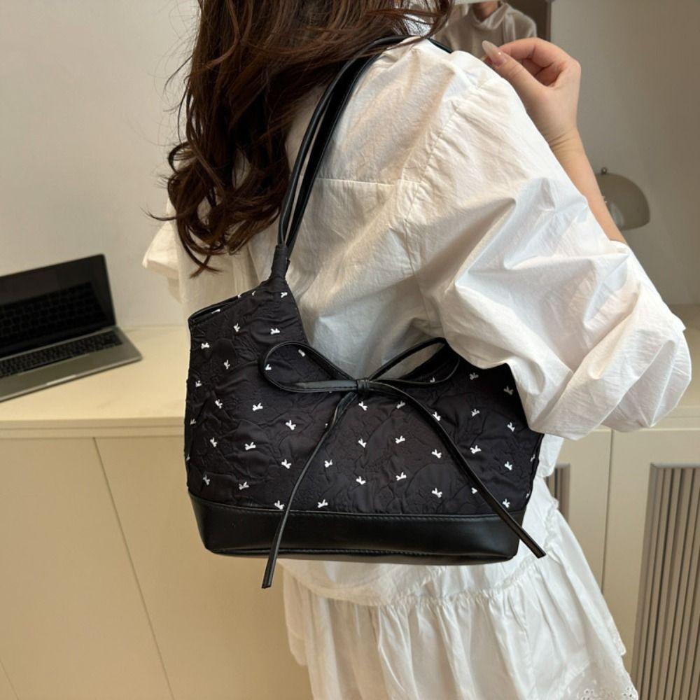 Y2K Bow Ribbon Shoulder Bag Sweet Armpit Bag Korean Tote Bag  Women