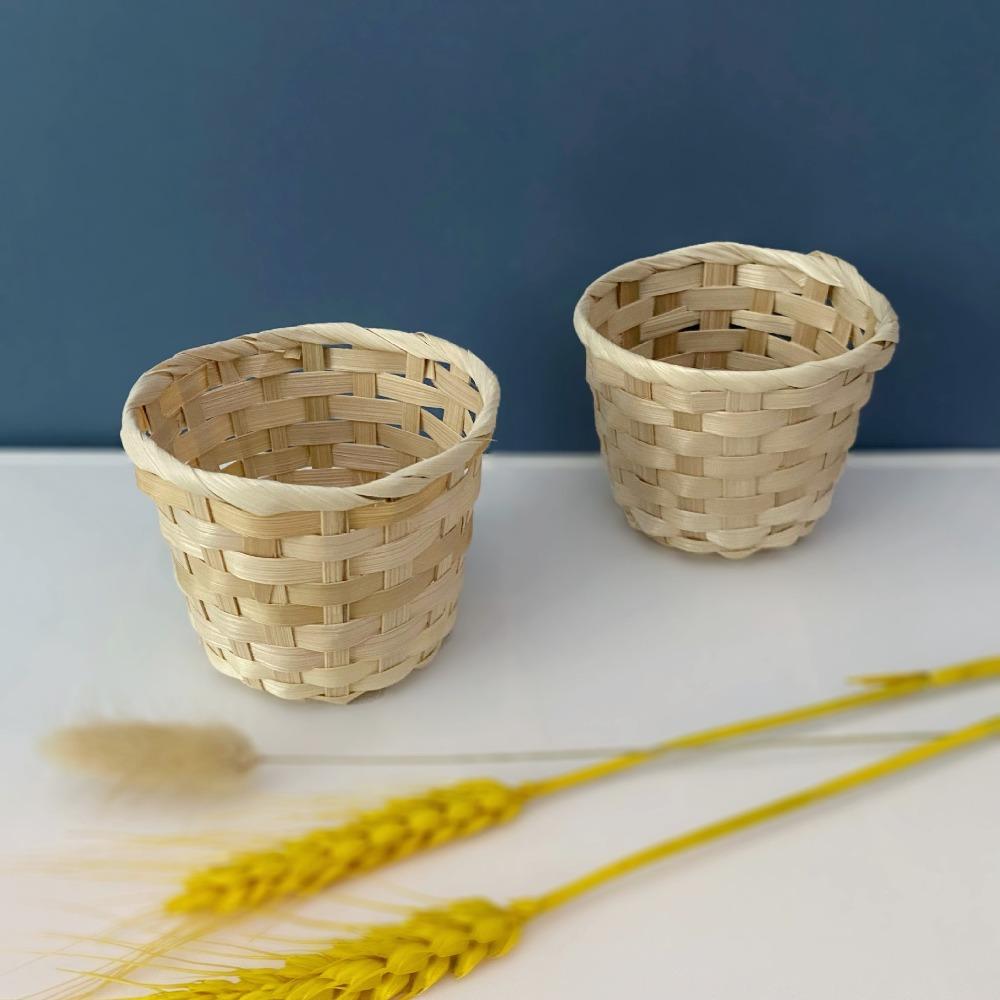 Bamboo Sundries Organizer Decorative Handmade Small Plant Box Basket Fruit Basket Storage Basket