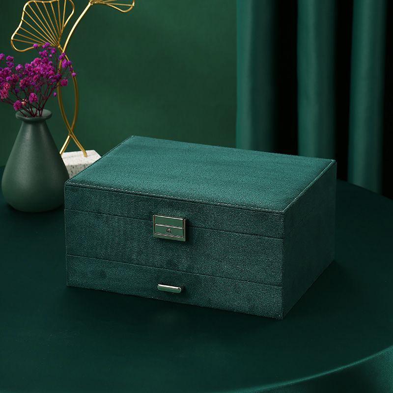 Lockable Three-Layer Velvet Jewelry Box with Earring, Ring, and Bracelet Storage