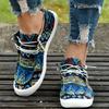 Women's Ethnic Geometric Pattern Lace-Up Slip-On Loafers - Breathable Fabric Round Toe Casual Boat Shoes with TPR Sole