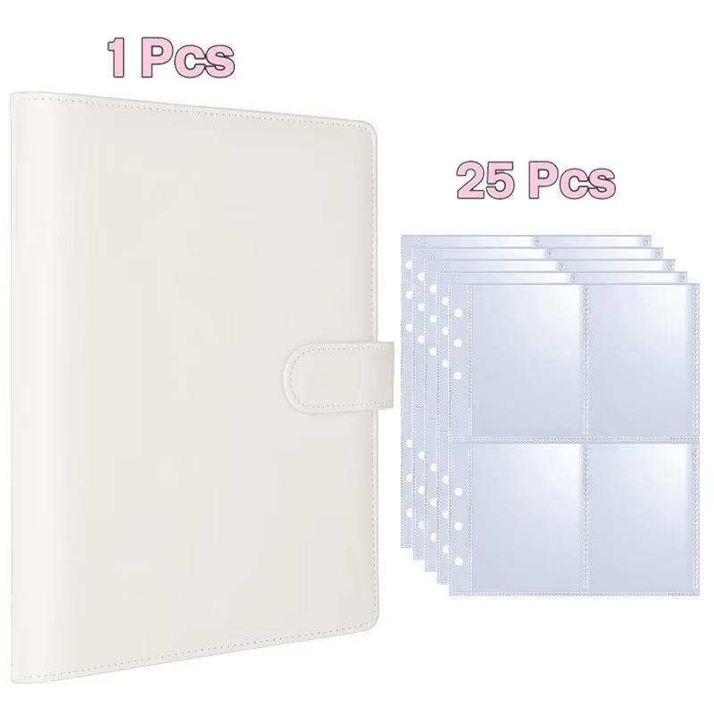 A5 Notebook Photocard Binder with 4 Pockets Sleeves, 6 Ring PU Leather Binder Loose Leaf Personal Organizer Photo Binder Book