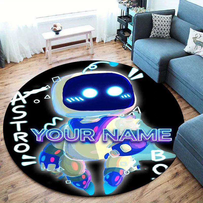 ASTRO BOT Custom Name Round Area Rug,Carpet Rug for Living Room Bedroom Sofa Playroom Decor,Non-slip Floor Mat