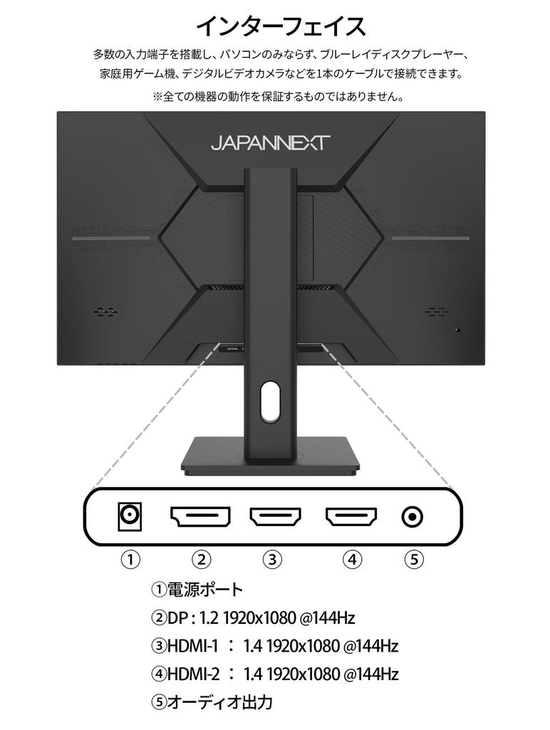 JAPANNEXT Gaming Monitor 144Hz 1ms Full HD 1920x1080 Resolution IPS Panel Display Light Angle 27-inch (HDMI/DisplayPort/VESA Compatible/Height