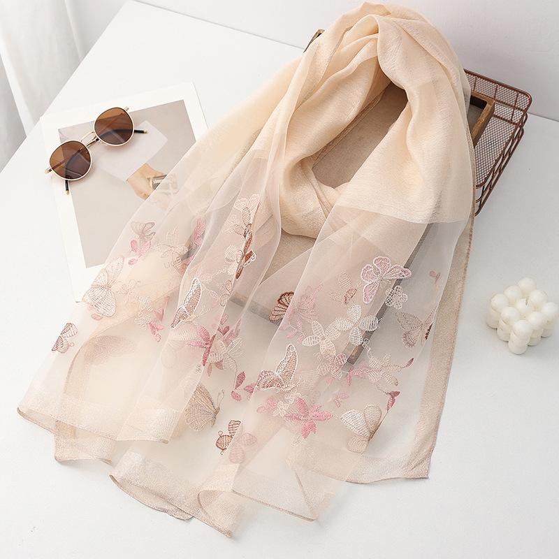 Four Season silk wool scarf women hijab pashmina shawls wrap Blanket Floral Pashmina Embroidery Scarves Foulard high quality
