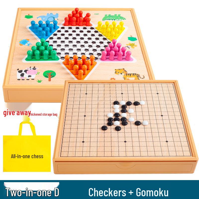 Multi-game Board Set: Ludo, Five-in-a-Row, Chinese Chess, Checkers, Animal Adventure, Kids' Chess
