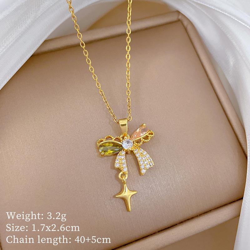 Stainless Steel Copper Micro-Inlaid Natural Stone Heart Fashion Light Luxury Elegant Electroplated Sporty Unisex Necklace