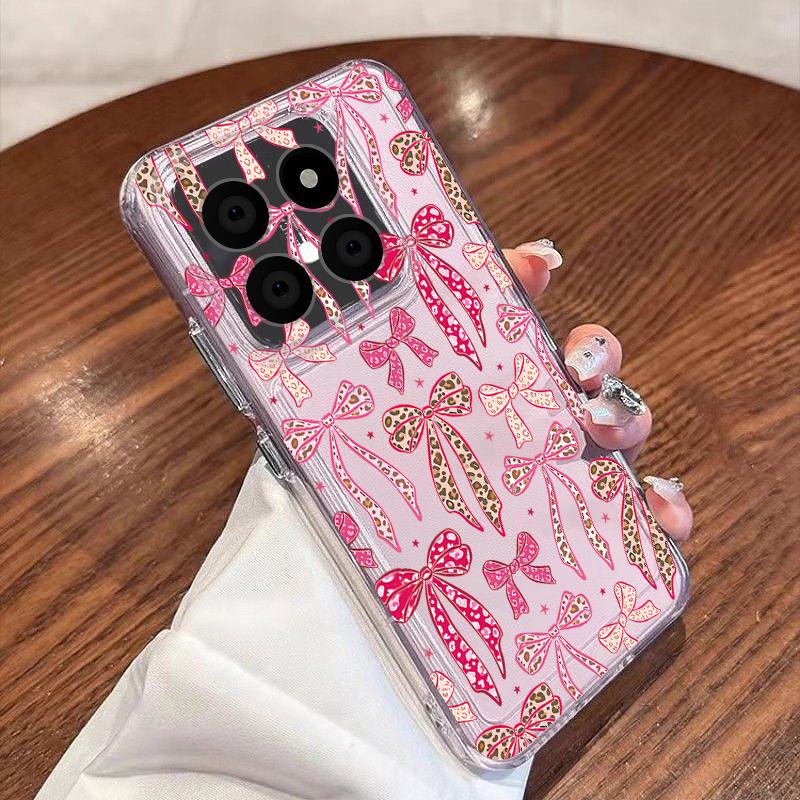 Pink Bowknots Pattern Case For Xiaomi Redmi Note 15 Pro 4G Funda Redmi Note 14 13 Pro 5G Clear TPU Silicone Soft Cover