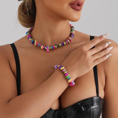 Simple Design Colorful Broken Shell Beaded Necklace, Holiday Beach Style Versatile Collarbone Chain Necklace