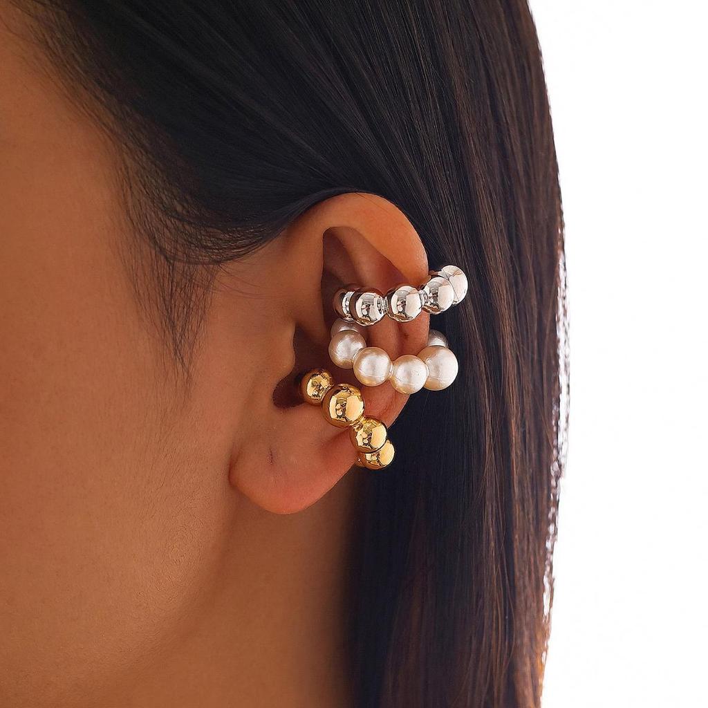 Elegant Pearl CCB Earrings Set: 3-Piece Non-Piercing Cross-Border Jewelry