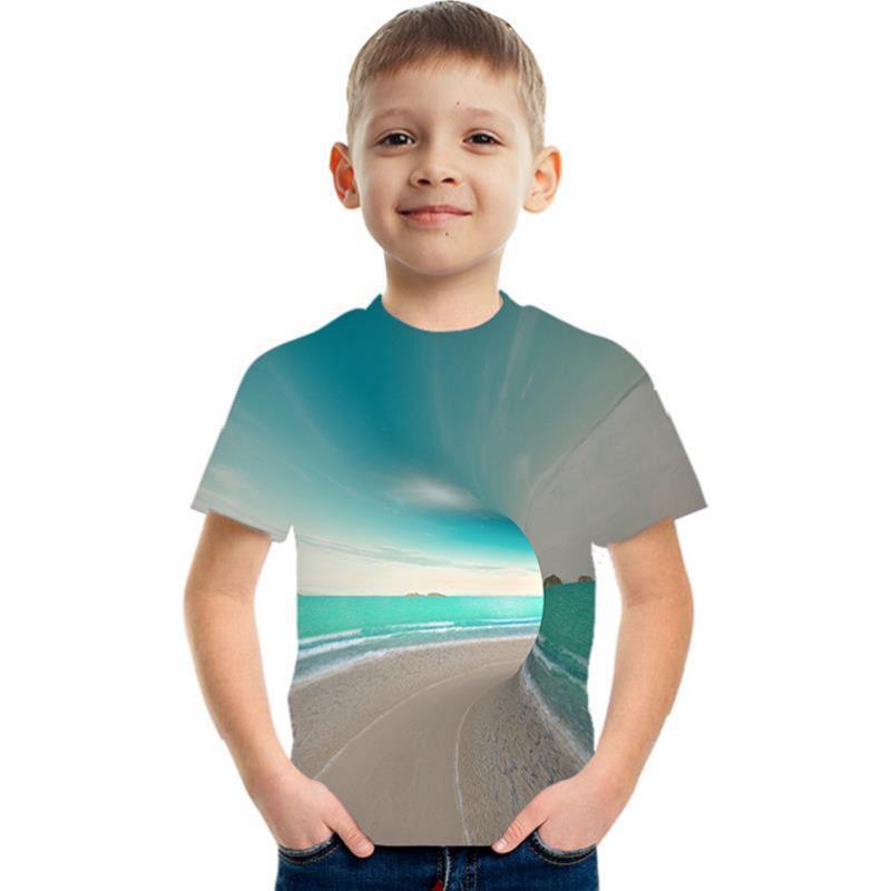 Летняя детская 3D футболка Визуально обманчивая Мальчишеская футболка с принтом и коротким рукавом 120