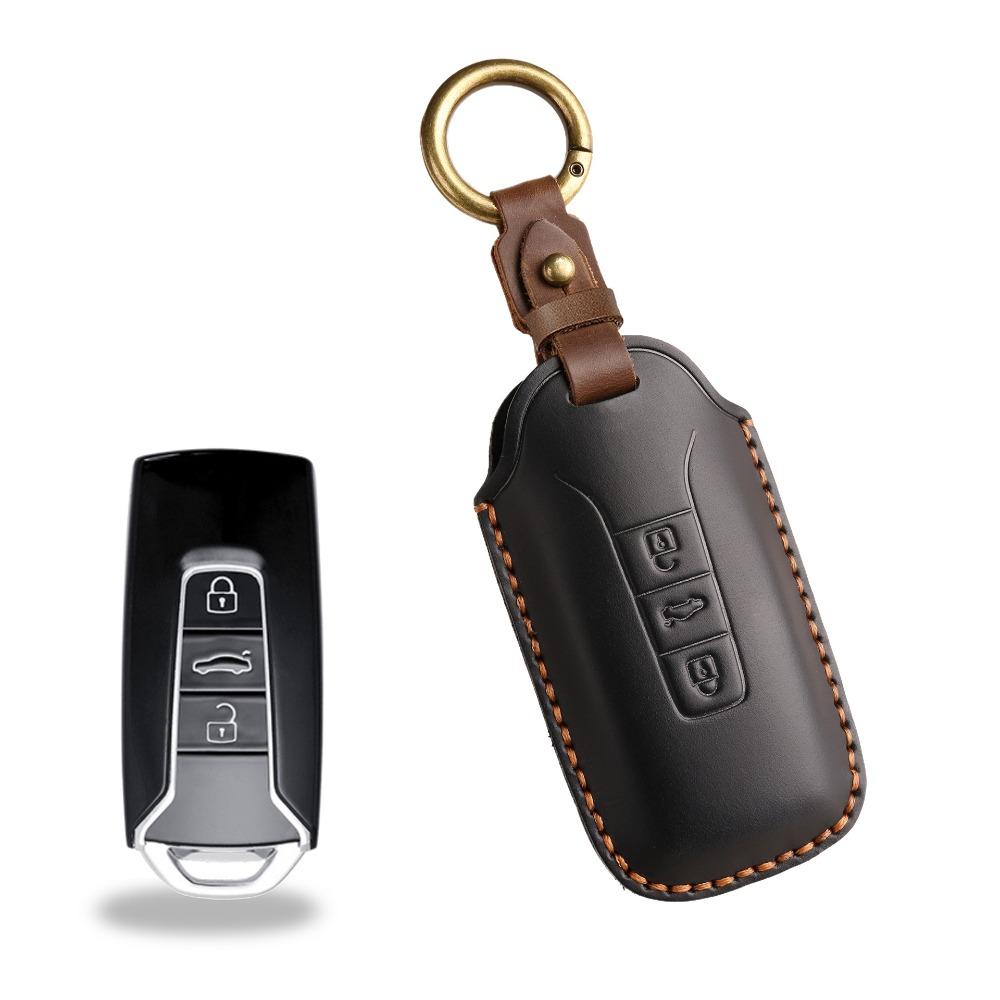 Handmade Leather Vintage Key Cover for VW Touareg with Stitching Custom Key Case