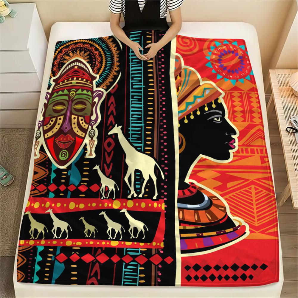 1Pc African Woman Print Flannel Blanket, High Quality Comfortable for All Seasons, Home Decor, Warmth and Comfort, Perfect for Christmas Gifts