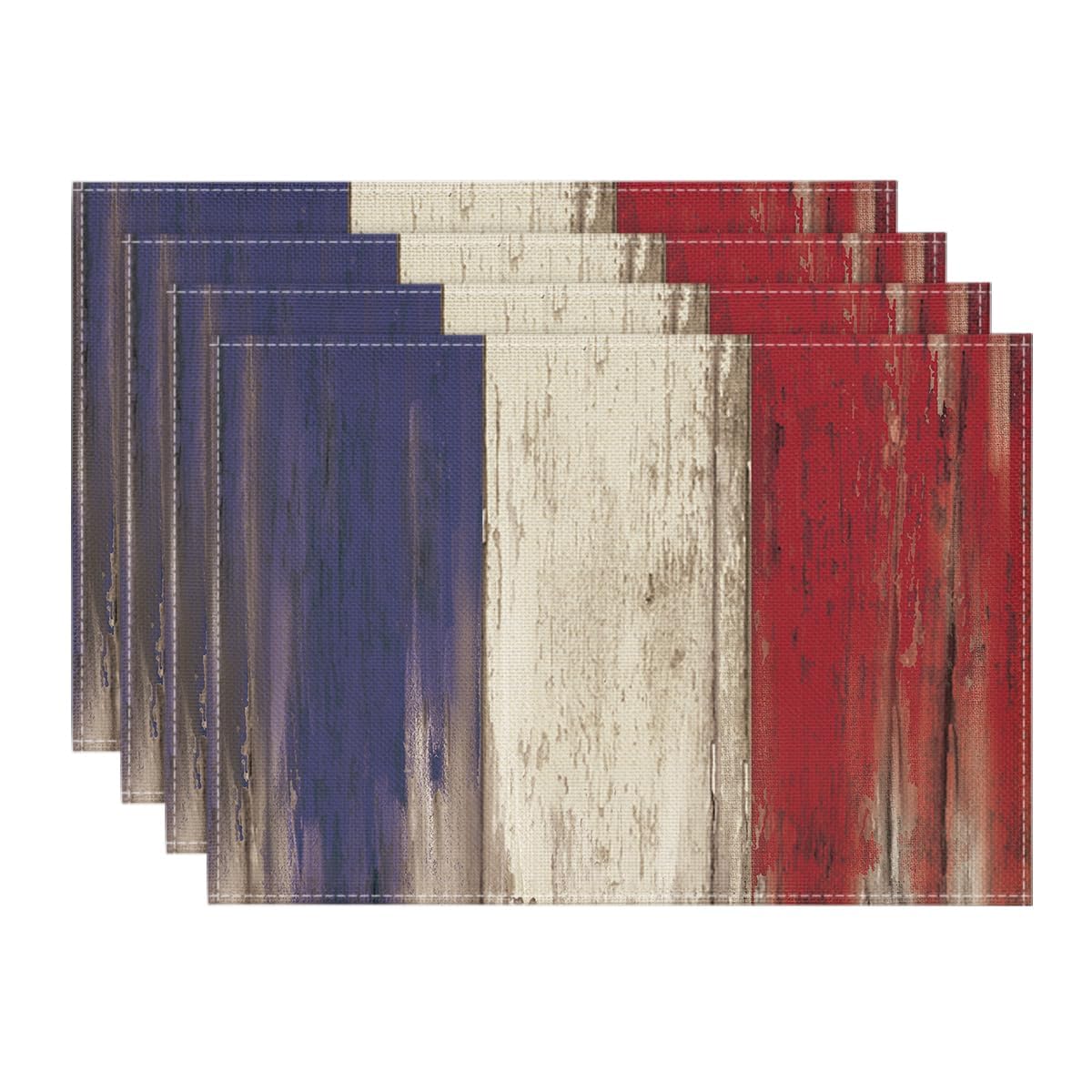 

Wood Style Stripes 4th of July Placemats Set of 4, 12x18 Inch Memorial Day Patriotic Table Mats for Party Kitchen Dining Decoration 12 x 18 , Rectangular 4 Pcs