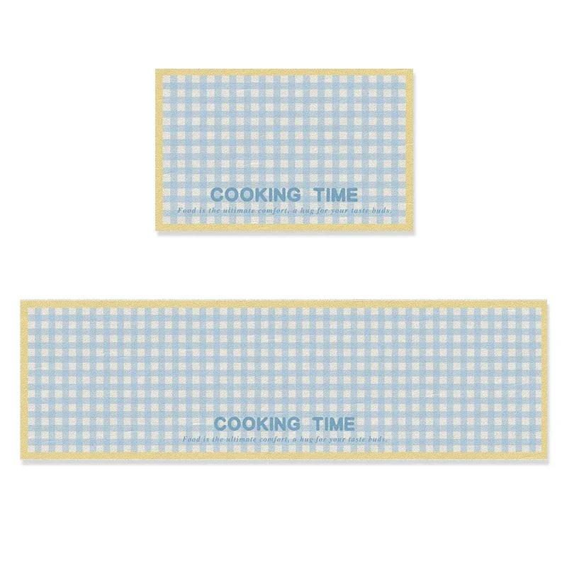 Kitchen Carpet Pvc Floor Mat Leather Waterproof Carpets Oil-proof Anti-slip Foot Mats Green Plaid Long Rug Home Decoration Rugs