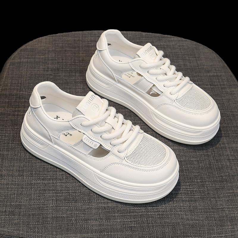 

Stepping on shit feeling leather little white shoes women s 2025 new summer hollow mesh breathable thick sole not stuffy feet board shoes women 35 бежевый