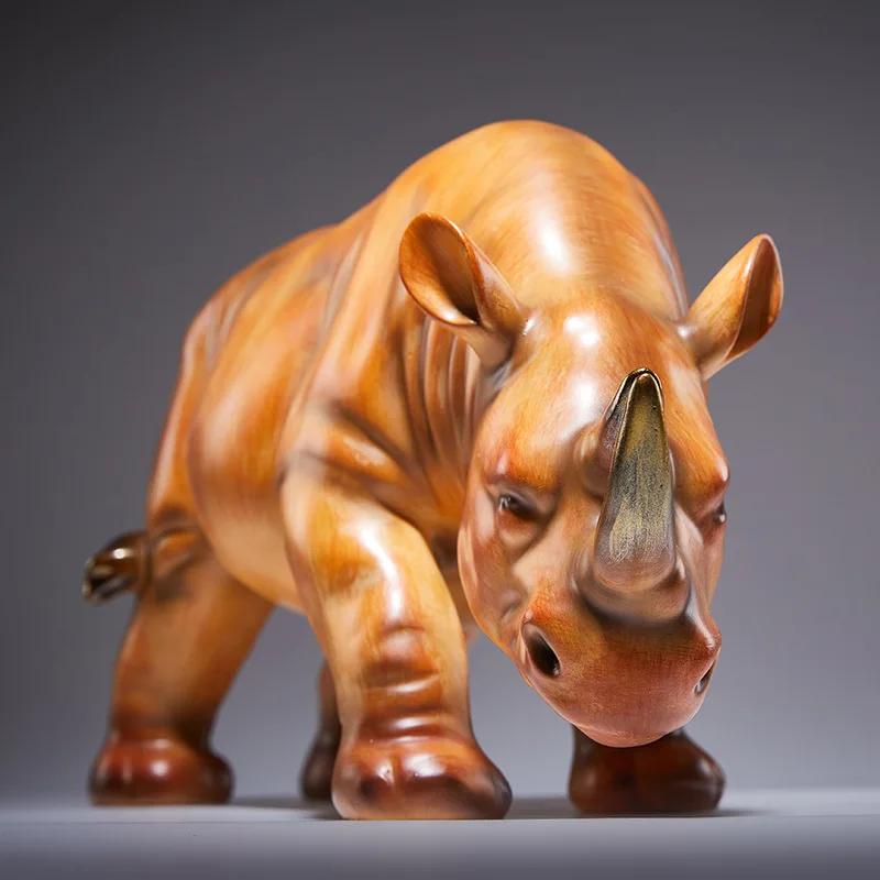

Rhino Statue Handmade Resin Rhinoceros Sculpture Living Room Wildlife Decor Office Giant Creature Model Ornament Craft помаранчевий