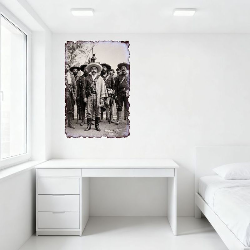 Vintage 1920er Schwarz-Weiß Revolutionäre Soldaten Metallblechschild, Robustes Gruppenporträt Wandkunst für Man Cave, Heimdekoration, Ca