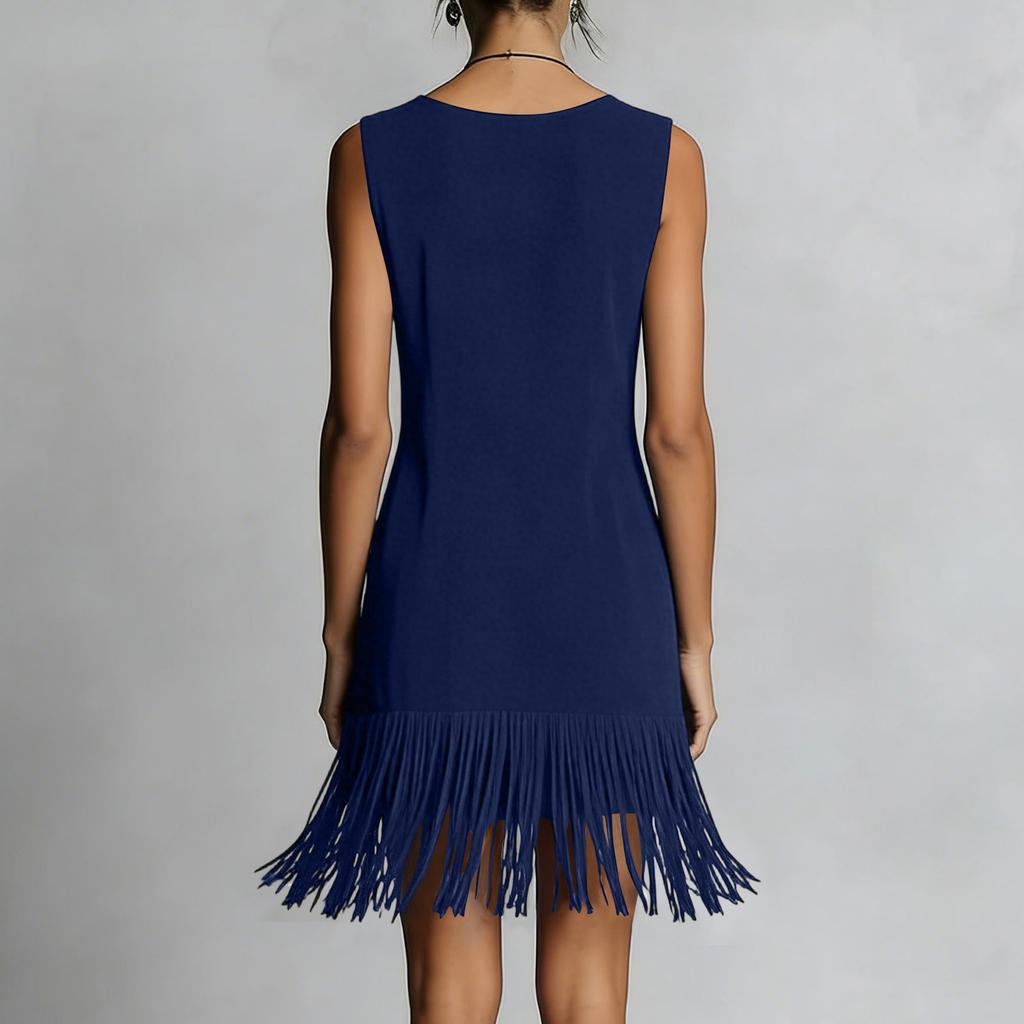 Women's Fashion V-neck Color Sleeveless Dress
