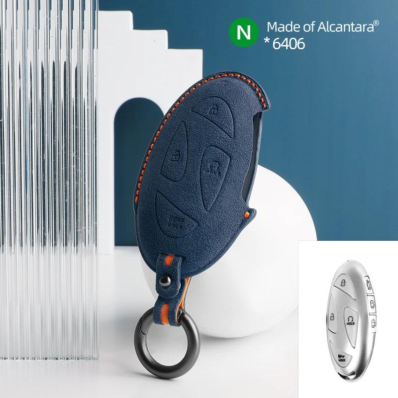 Interior Mouldings 7 Buttons Car Key Case For Hyundai Grandeur GN7 Kona Ev 2023 lonic 6 Auto Smart Remote Suede KeyChain Cover S