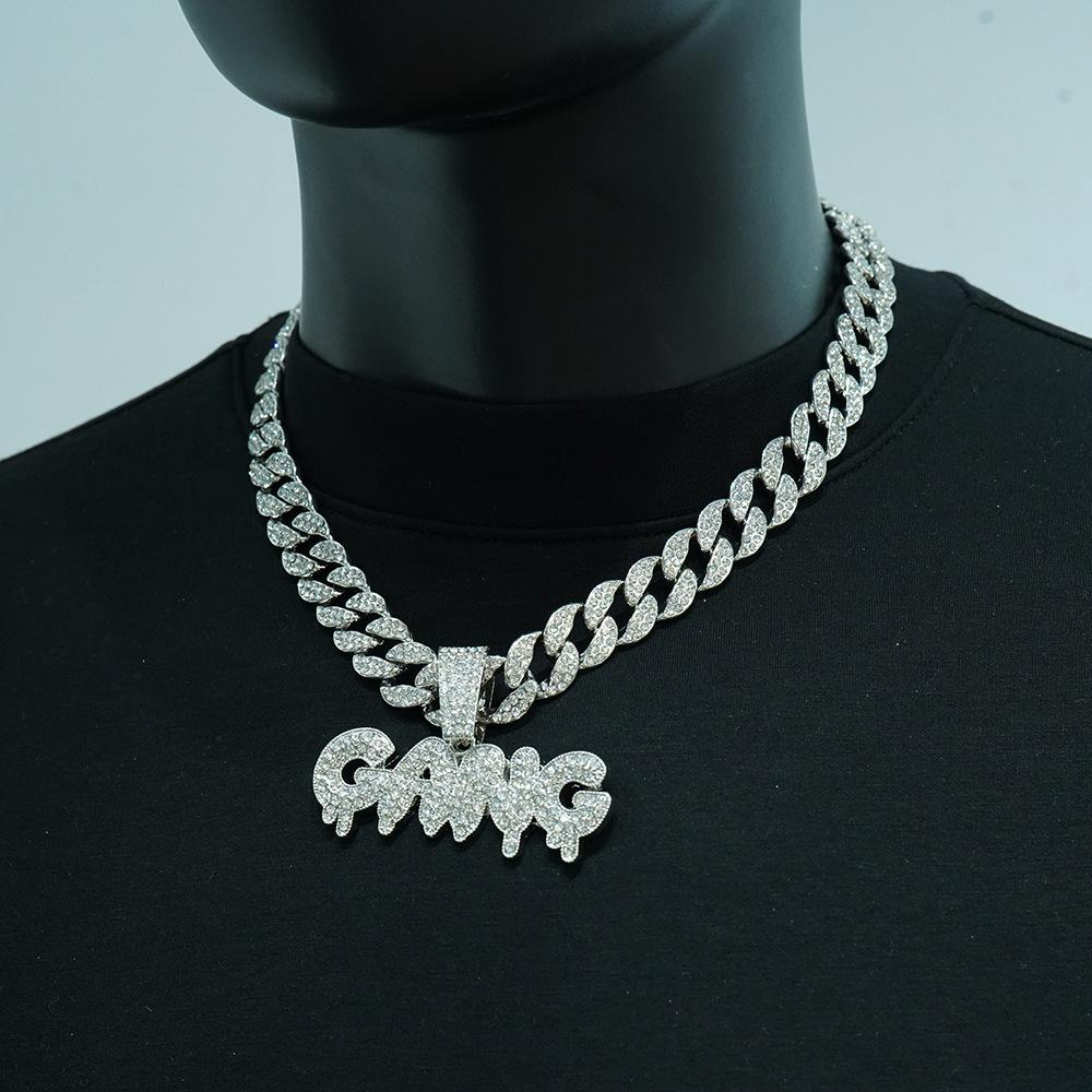 Hip Hop GANG Letter Pendant Street Personality Design Letter Cuban Chain Jewelry