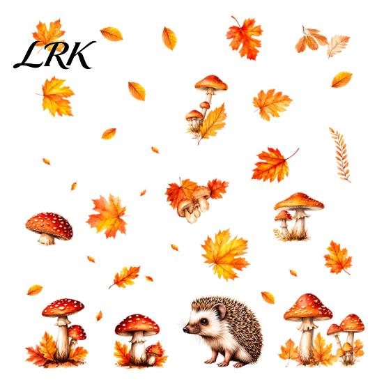 Kaffeehaus-Fensterkunst 2 Stück Herbstigel Statische Aufkleber, Herbst-Ahornblatt-Pilz-Glasaufkleber, Saisonale Dekorationen Klebefreie Aufkleber für