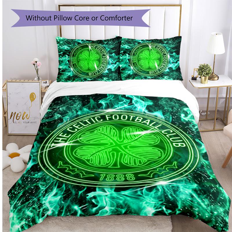 Set Biancheria da Letto Celtic FC Stampato 3 Pezzi Copripiumino Traspirante con Federe Biancheria da Letto Decorativa per Camera da Letto Casa