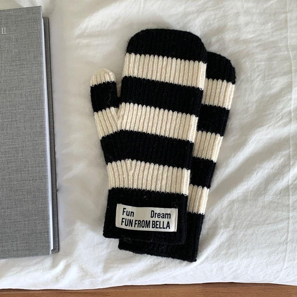 Thickened Striped Gloves Korean Electric Vehicle Gloves Simple Winter Warm Riding Gloves  Girl