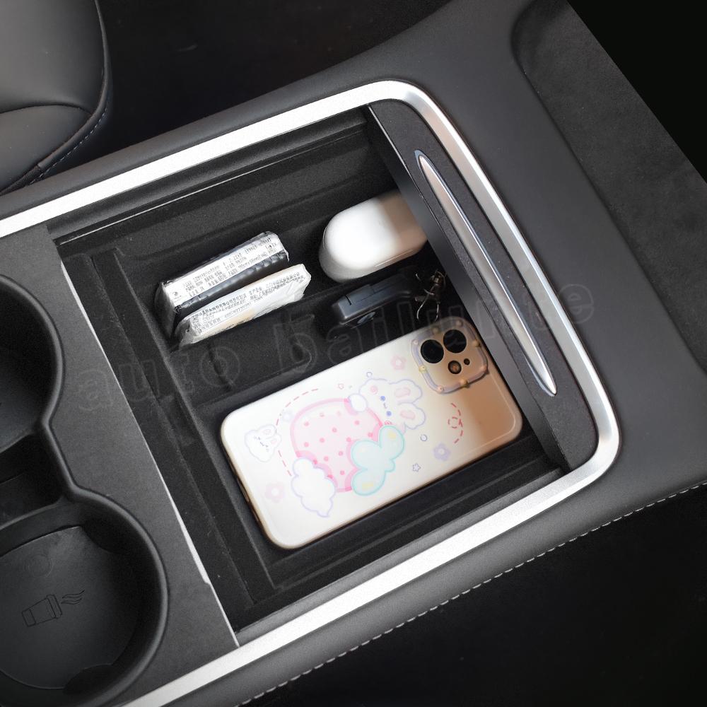 Front Central Control Storage Box Wireless Charging Anti-skid Pad Water Cup Holder For Tesla Model 3 Model Y