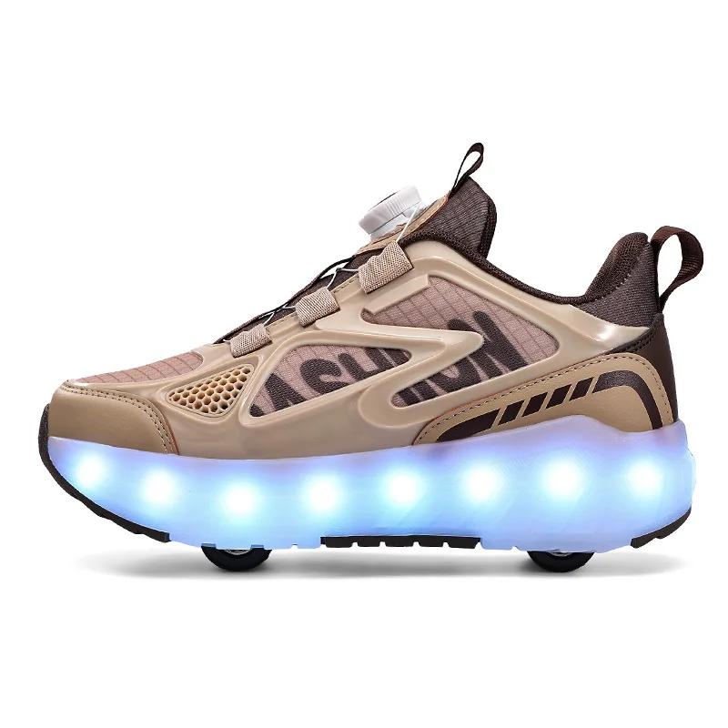 Lightweight Children Sneaker Comfortable Breathable Anti-skid Wear-resistant Sole LED Lamp Strip Detachable Roller Kids Shoes