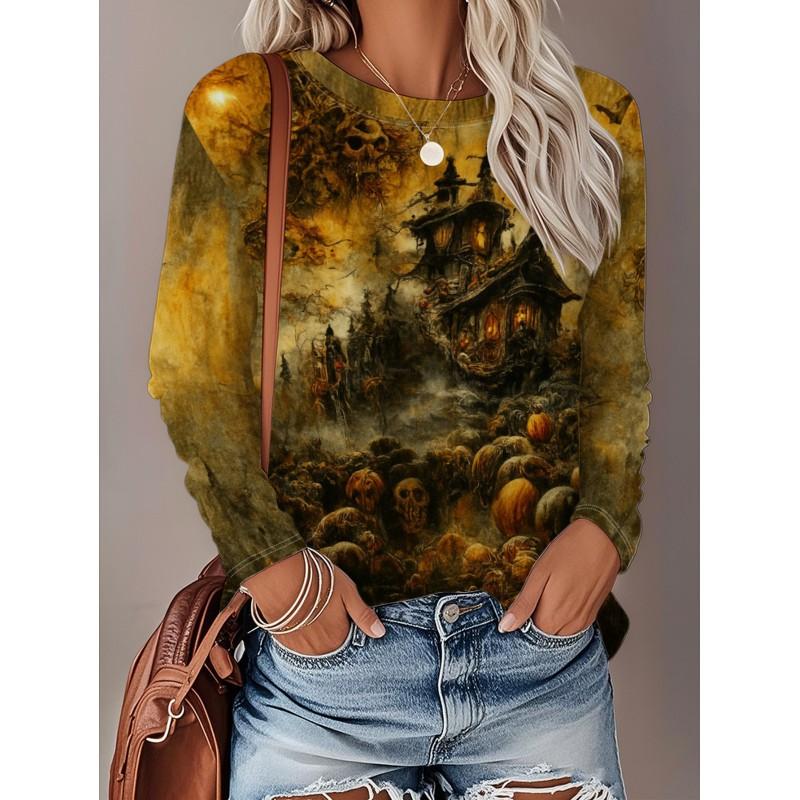 Womens Long Sleeve Crew Neck T-Shirt With 3D Flamingo Print Soft Milk Silk Fabric Loose Fit Casual 2025