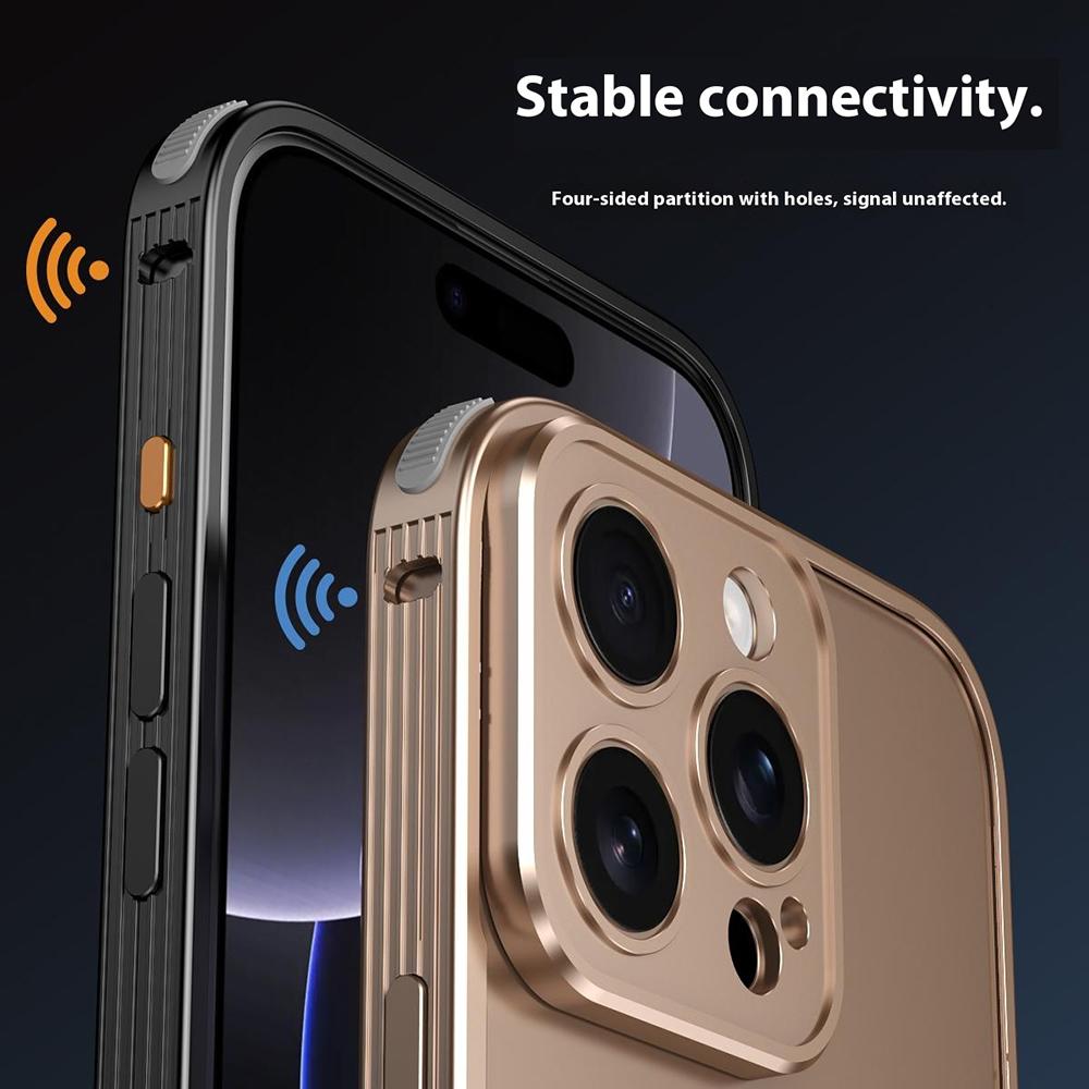 For iPhone 16 Pro Bumper Case Heat Dissipation Aluminium Alloy Phone Shell with Buckle/Camera Lid