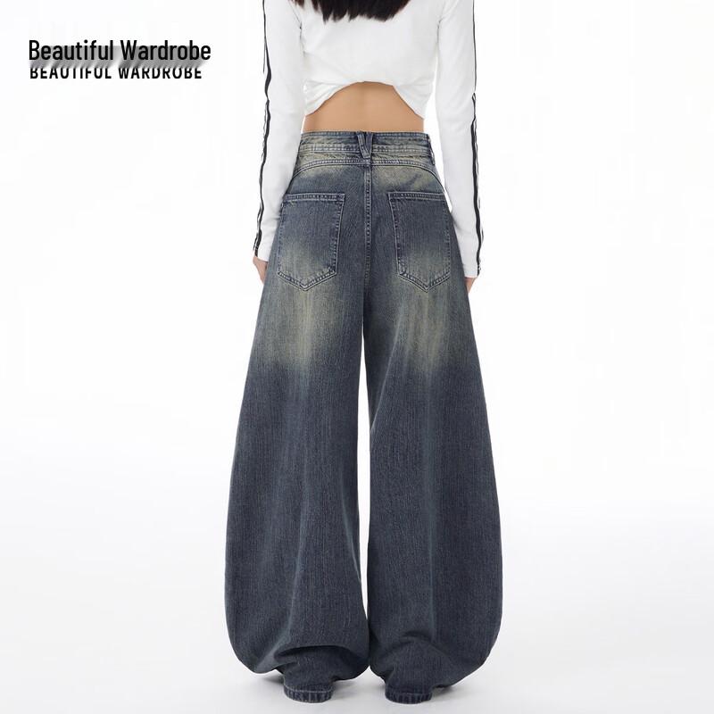 BEAUTIFUL WARDROBE Women's High-Waist Loose Wide-Leg Washed Denim Jeans