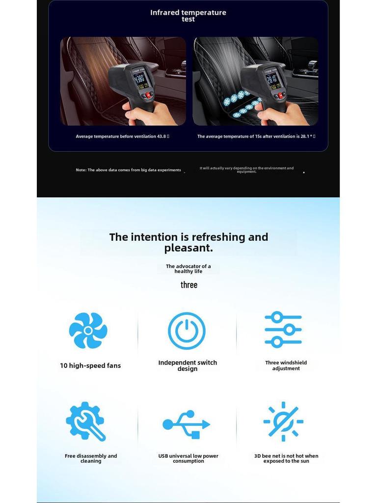 Car Cooling Seat Cushion with Breathable Fan for Summer Ventilation and Heat Dissipation