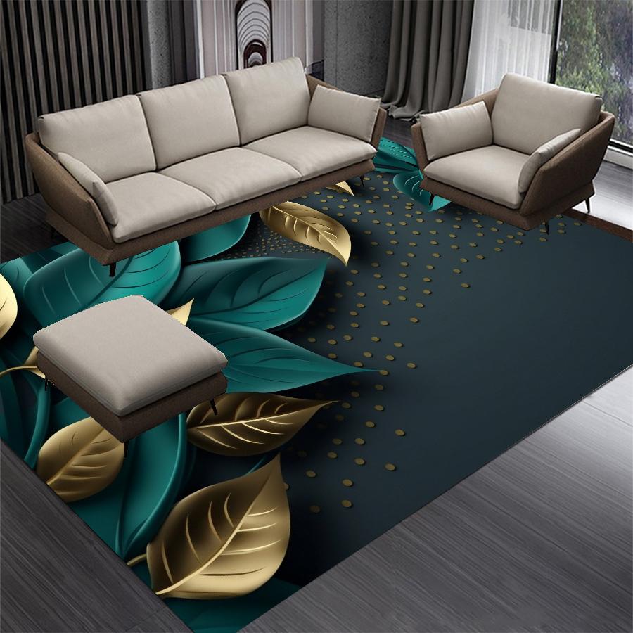 Luxury Green Golden Leaves Carpet Living Room Decoration Bedroom Carpet Washable Lounge Sofa Area Rug Big Size Coffee Tables Mat