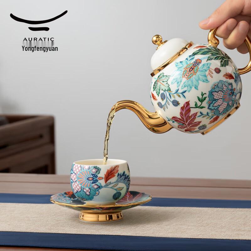 Yongfengyuan 'Happiness Full Garden' 6-Piece Ceramic Chinese Tea Set