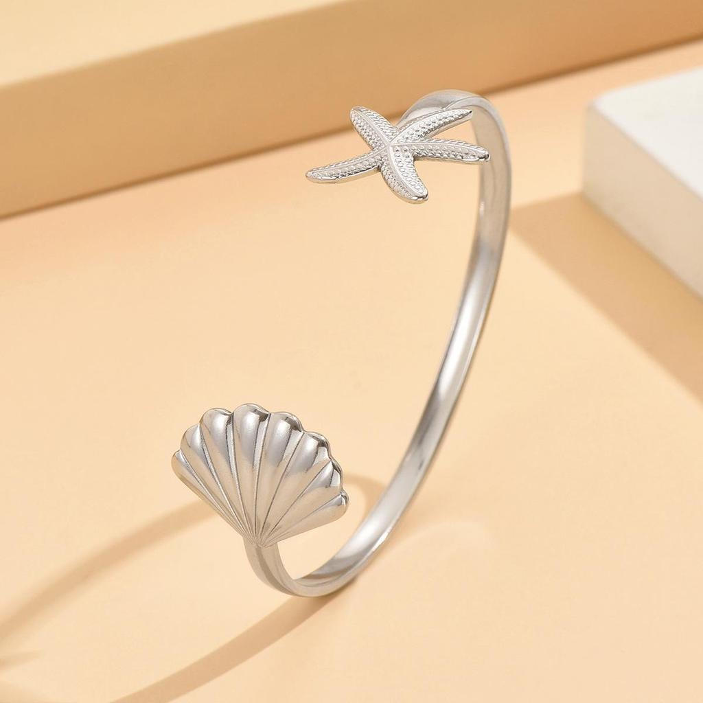 Bohemian Resort Style Starfish Shell Stainless Steel Women's Bracelet