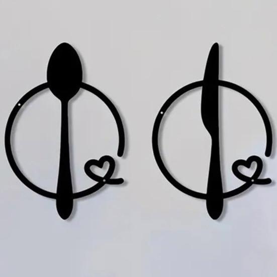 3 stk/sett Metallbestikk Veggdekorasjon Matt Svart Skje Gaffel Kniv Bestikk Veggkunst Skulptur Hjem Stue Kjøkken Vegg Dekorativt Skilt