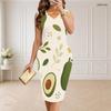 Women Plus Size V Neck Sleeveless Fruit Leaf Printed Bodycon Midi Dress