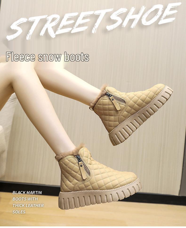 Women's Warm Fleece-Lined Snow Boots - Versatile Winter Cotton Fashion Short Boots