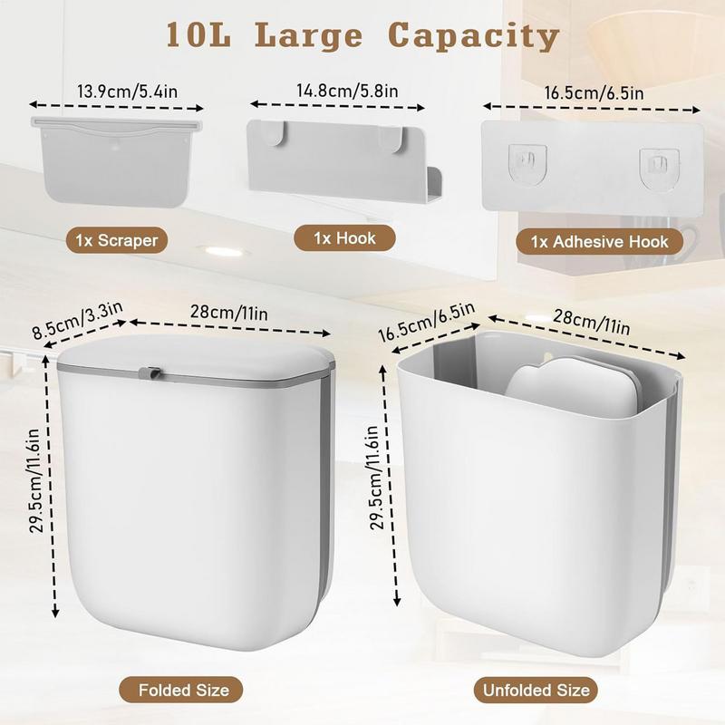 Folding Trash Can Wall Mounted Garbage Bin With Lid For Kitchen Bathroom Toilet Waste Storage Bucket Under Sink Container