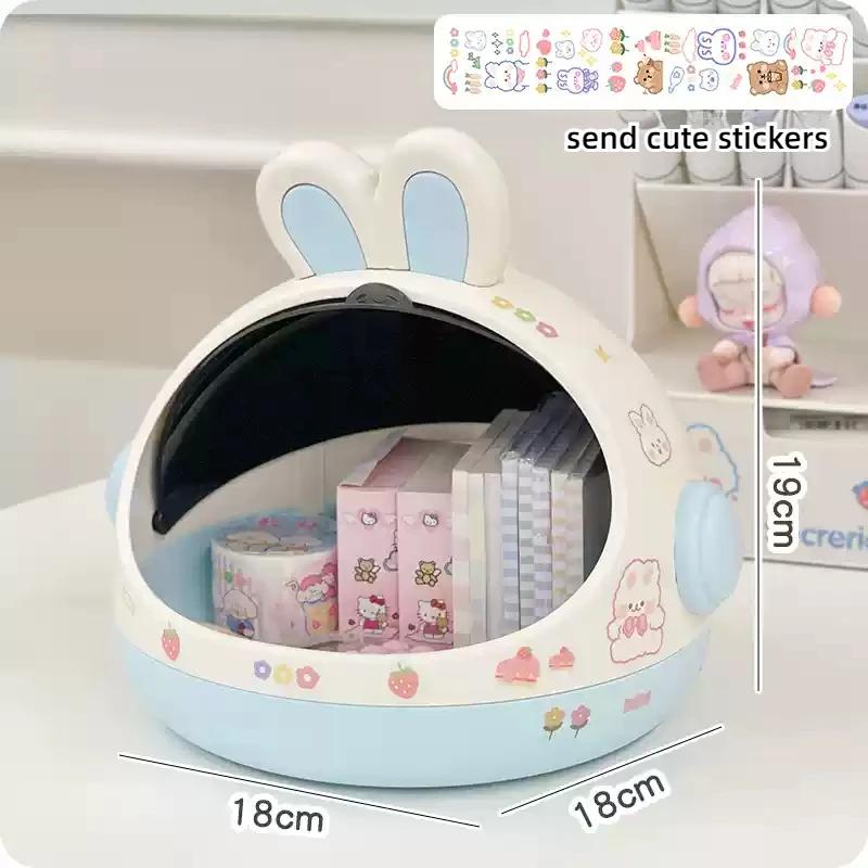 Desktop Rabbit Storage Box Desk Organizer Bin Cute Student Girls Hair Accessories Stationary Storage Kawaii Korean Storage Rack