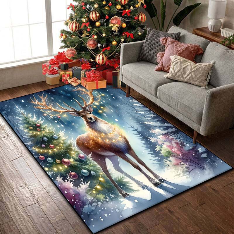 15 Size Christmas Reindeer Pattern Rug Carpets Bedroom Living Room Bathroom Mat Creative Door Mat Area Rug Home Holiday Decor