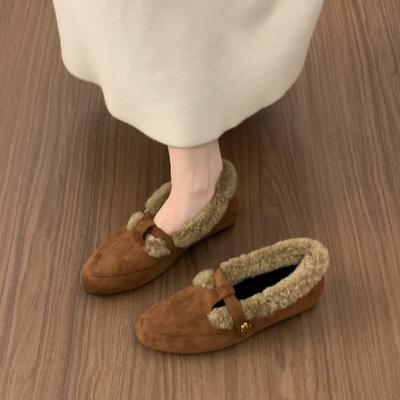 Suede Retro Velvet Warm Cotton Shoes Female Autumn and Winter Fairy Wind Mary Jane Fluffy Shoes Female