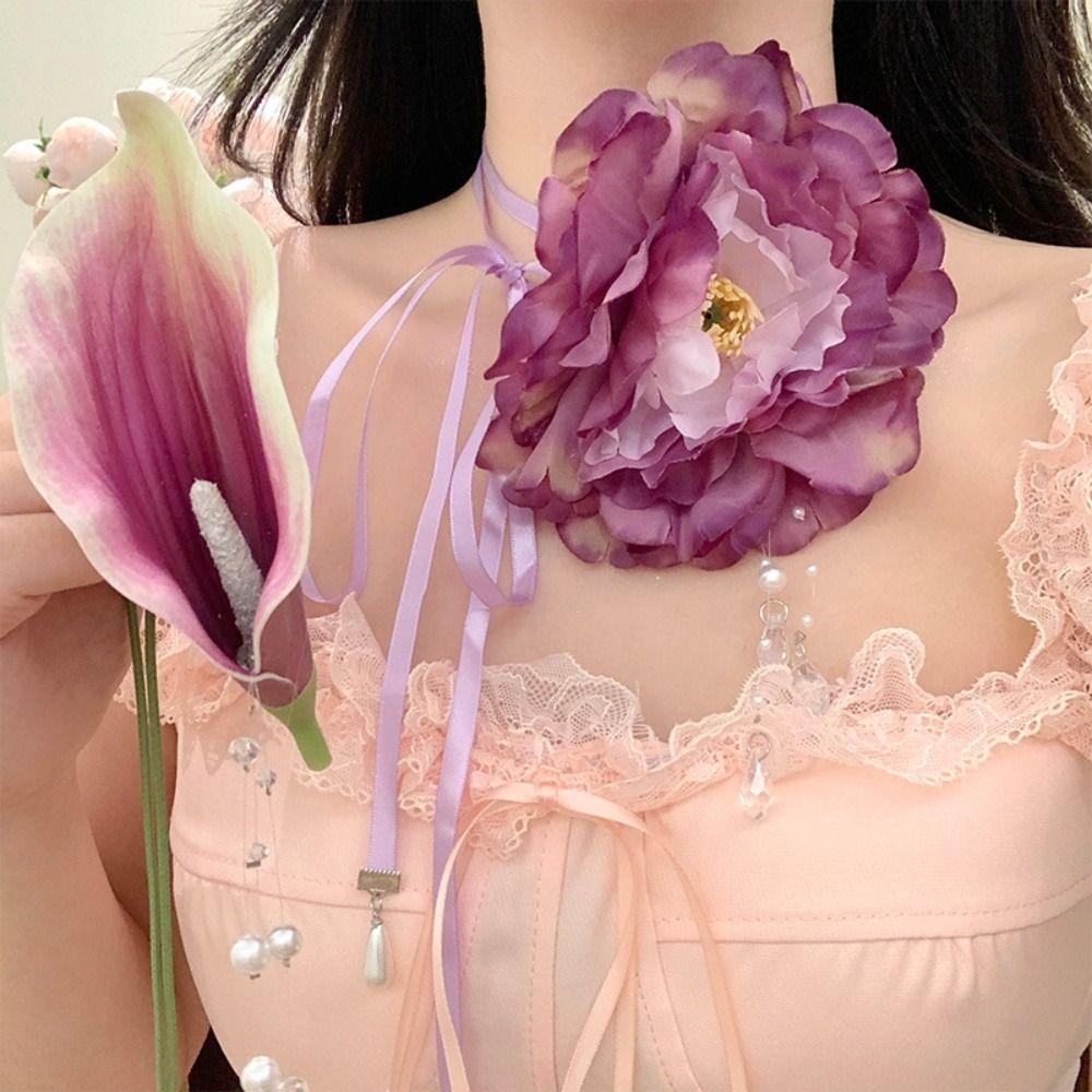 Elegant Floral Clavicle Chain Unique Flower Choker Necklace Zantedeschia Necklaces  For Women Girls
