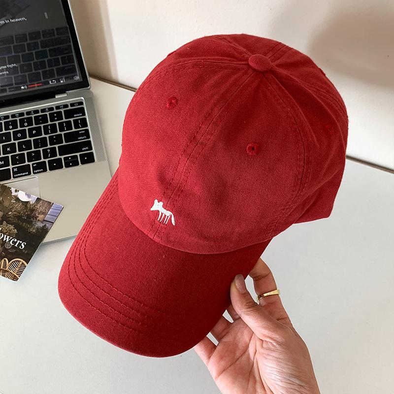 Cute Fox Embroidered Blue Baseball Hat Women In 2025 Korean Edition Head Circumference Show Face Small Duck Tongue