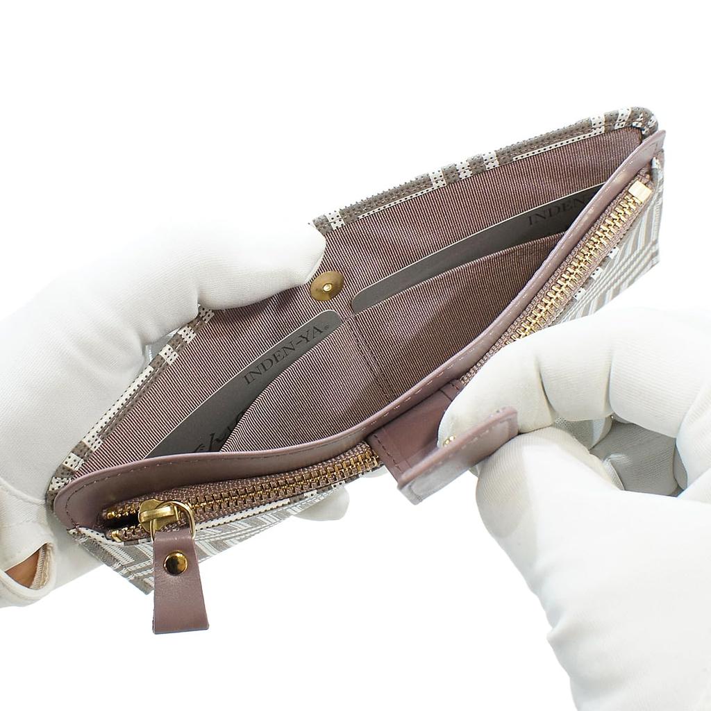 Inden Long Wallet with Coin Purse Thin Deerskin CHEVRON Greige Fabric x Gray Lacquer x White Calico 7604 [Indenya]
