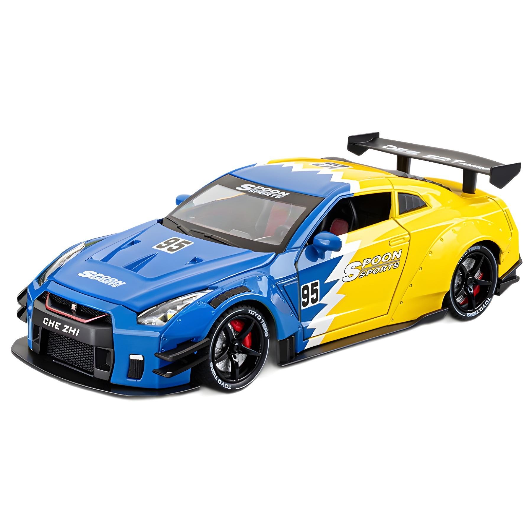 

1/24 Nissan GT-R GTR R35 Alloy Sports Car Model Diecast Metal Racing Vehicles Car Model Sound and Light with Spray Kids Toy Gift синий