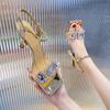 Square head word with high-heeled sandals women 2025 summer new women's shoes sexy outer wear Internet celebrity stiletto fairy shoes