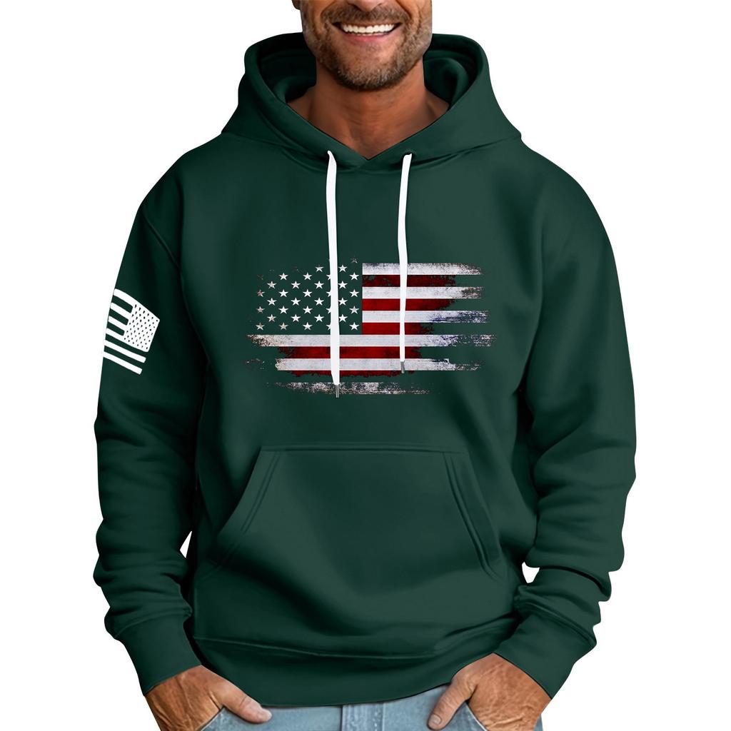 Felpa con cappuccio stampata con bandiera larga da uomo Felpa sportiva casual da uomo