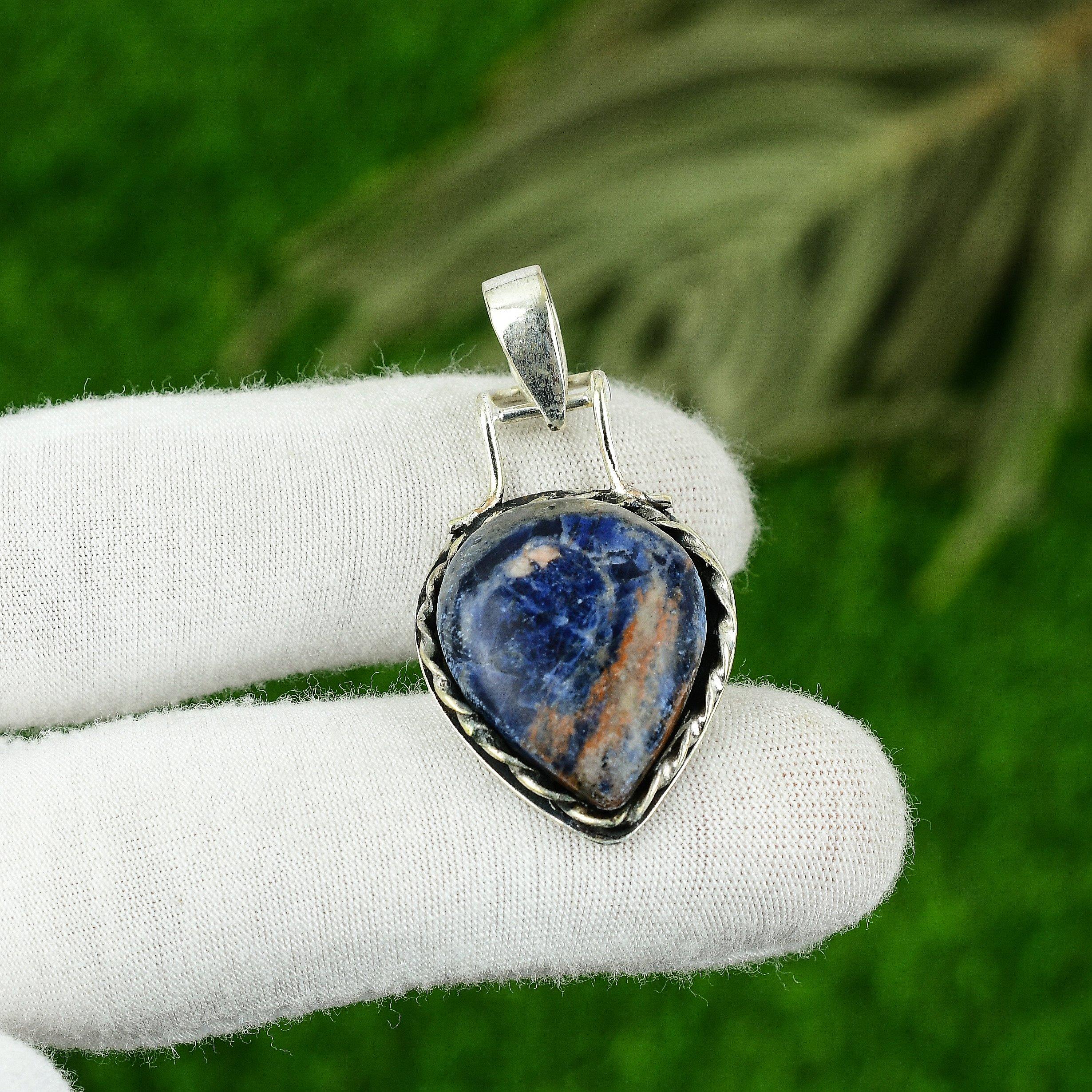 

Натуральный содалит драгоценный камень индийские украшения 925 стерлинговое серебро кулон для женщин